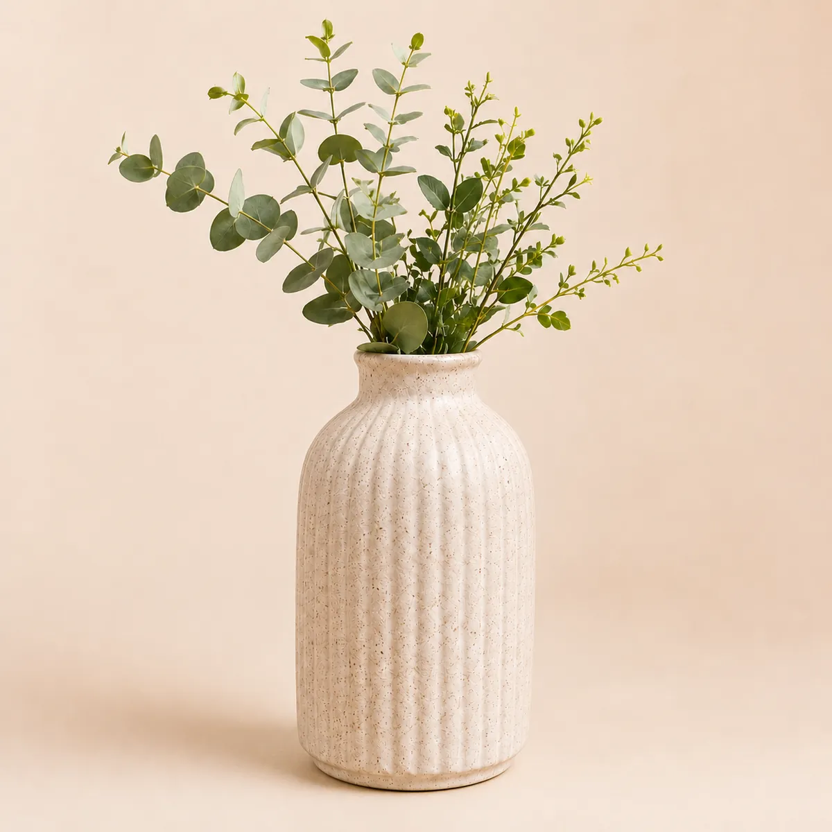 Speckled Ribbed Ceramic Decorative Vase – Cream