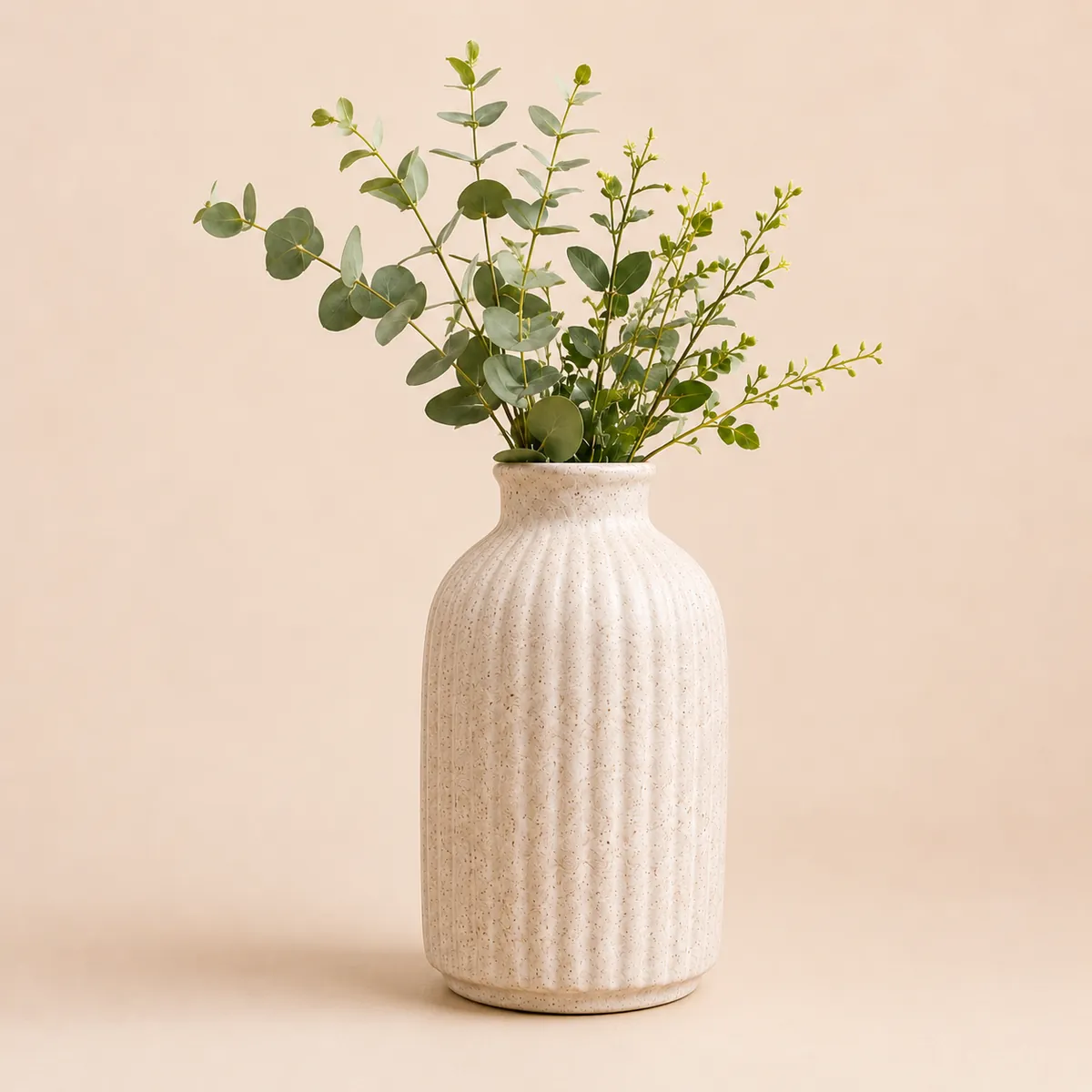 Speckled Ribbed Ceramic Decorative Vase – Cream