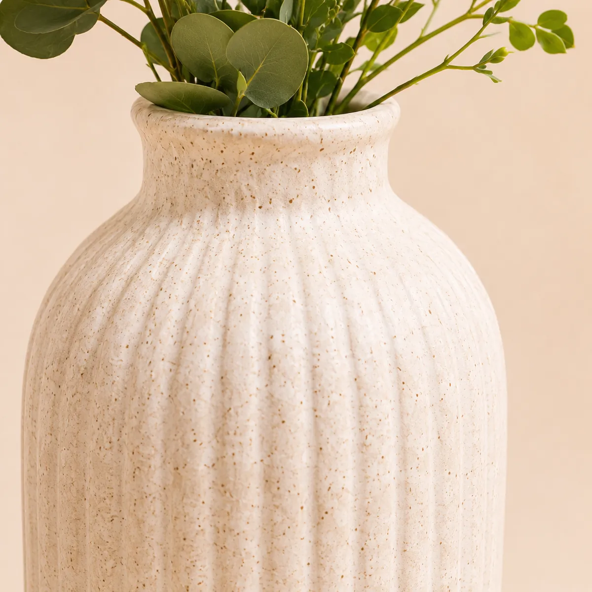 Speckled Ribbed Ceramic Decorative Vase – Cream
