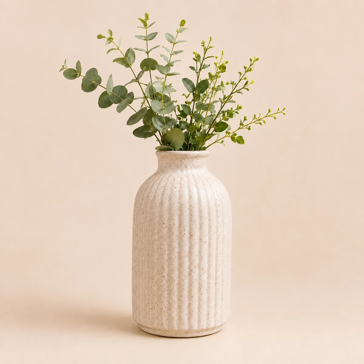 Speckled Ribbed Ceramic Decorative Vase – Cream