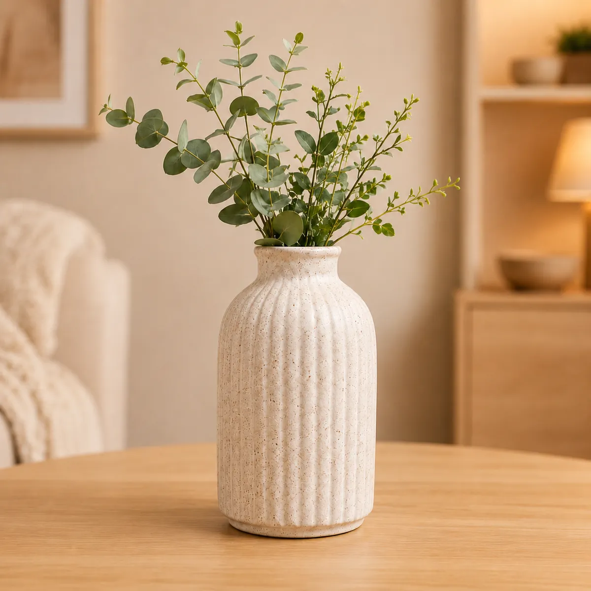 Speckled Ribbed Ceramic Decorative Vase – Cream