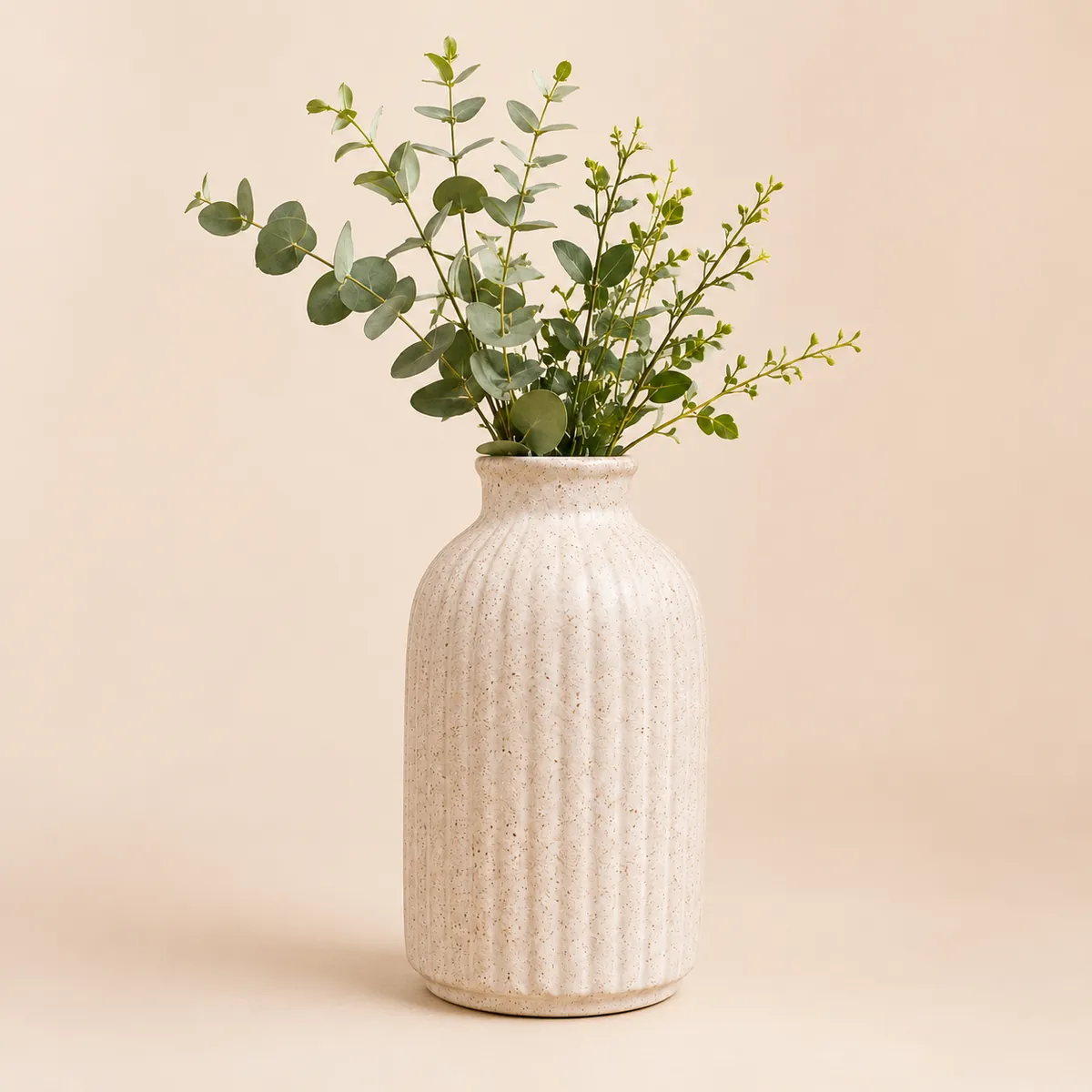 Speckled Ribbed Ceramic Decorative Vase – Cream